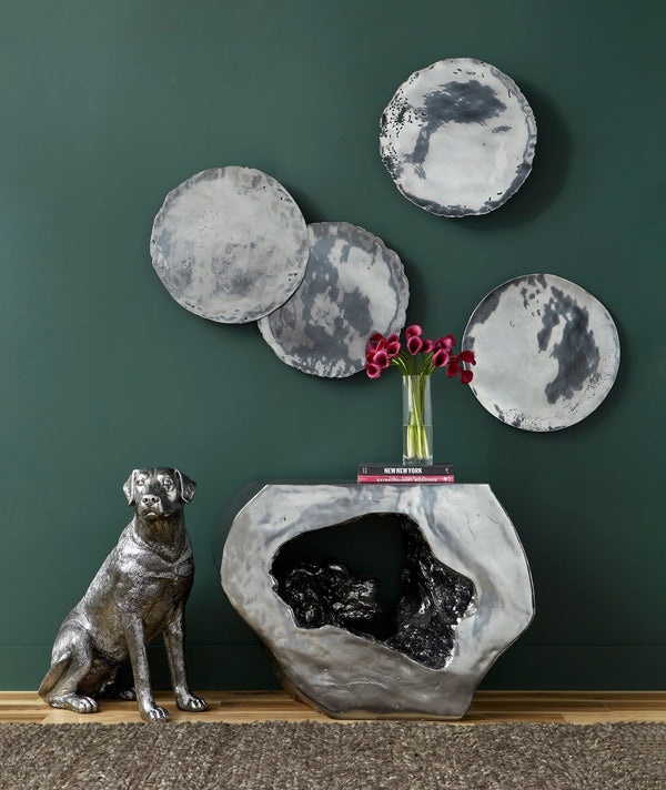 Galvanized Wall Discs, Set of 4, Liquid Silver