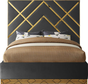 Lionel King Bed In Grey Velvet
