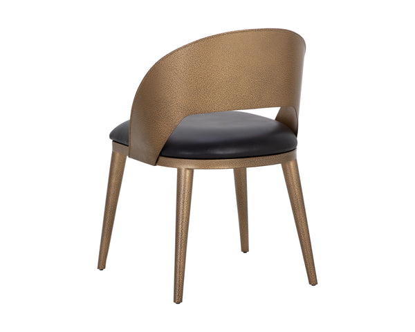 DEZIRAE DINING CHAIR - ANTIQUE BRASS - CHARCOAL BLACK LEATHER