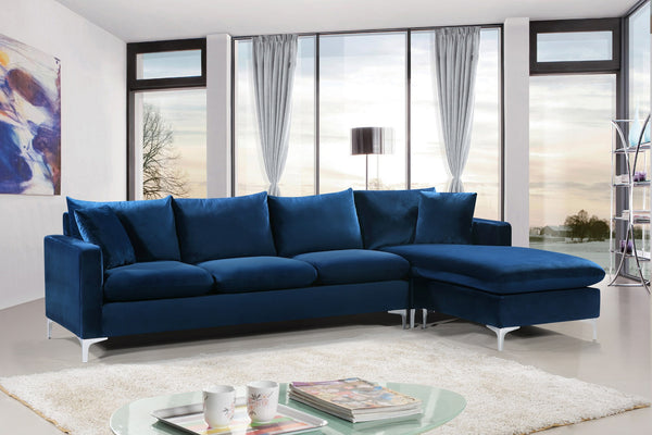 Lucy 2pc. Reversible Sectional In Navy Velvet