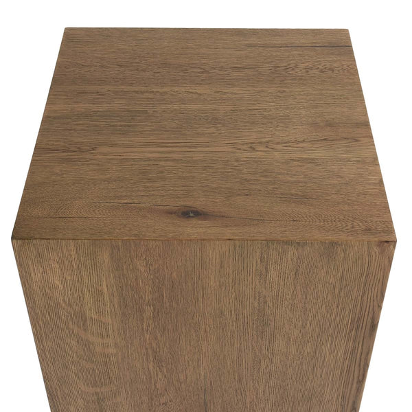 Layne Solid Oak Wood Square End Table with Plinth Base