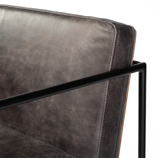 Stamford 40" Total Height Black Leather Seat w/ Wood Back, Metal Frame Bar Stool