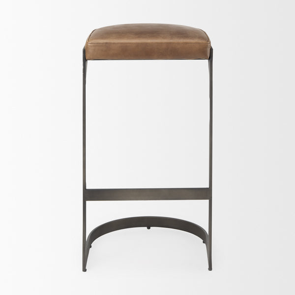 Tyson 17L x 18W x 31H Brown Leather W/ Metal Frame Bar Stool