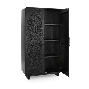 Albero Solid Wood Tall Cabinet in Black Finish