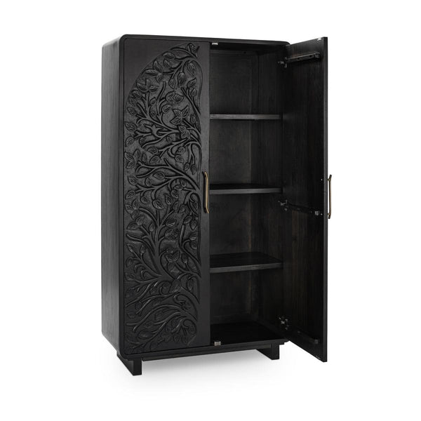 Albero Solid Wood Tall Cabinet in Black Finish