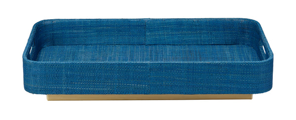 Utopia Footed Decorative Raffia Tray, Indigo