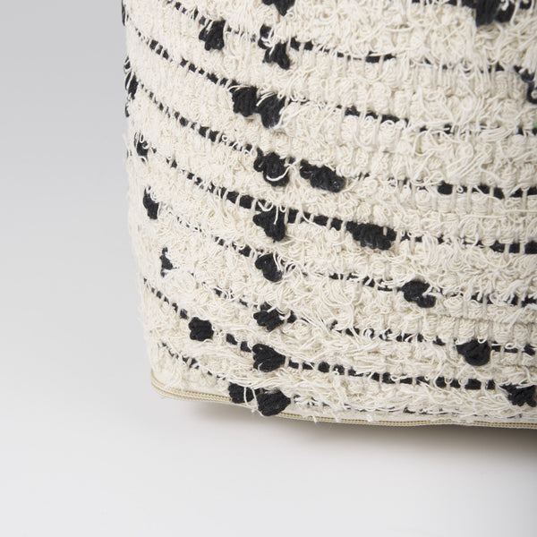 Aarohi 16.0L x 16.0W x 16.0H Cream/Black Cotton Patterned Pouf