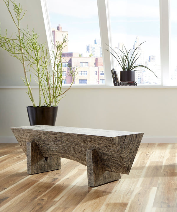 Chamcha Wood Triangle Bench, Grey Stone