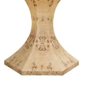 ROUND DINING TABLE WITH HEXAGONAL TAPERED BASE IN BURL WOOD