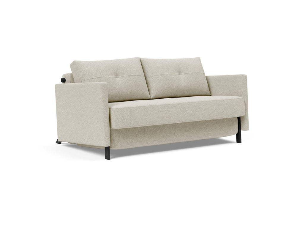 CUBED FULL SOFA BED in MIXED DANCE NATURAL FABRIC WITH Black Steel LEGS 527
