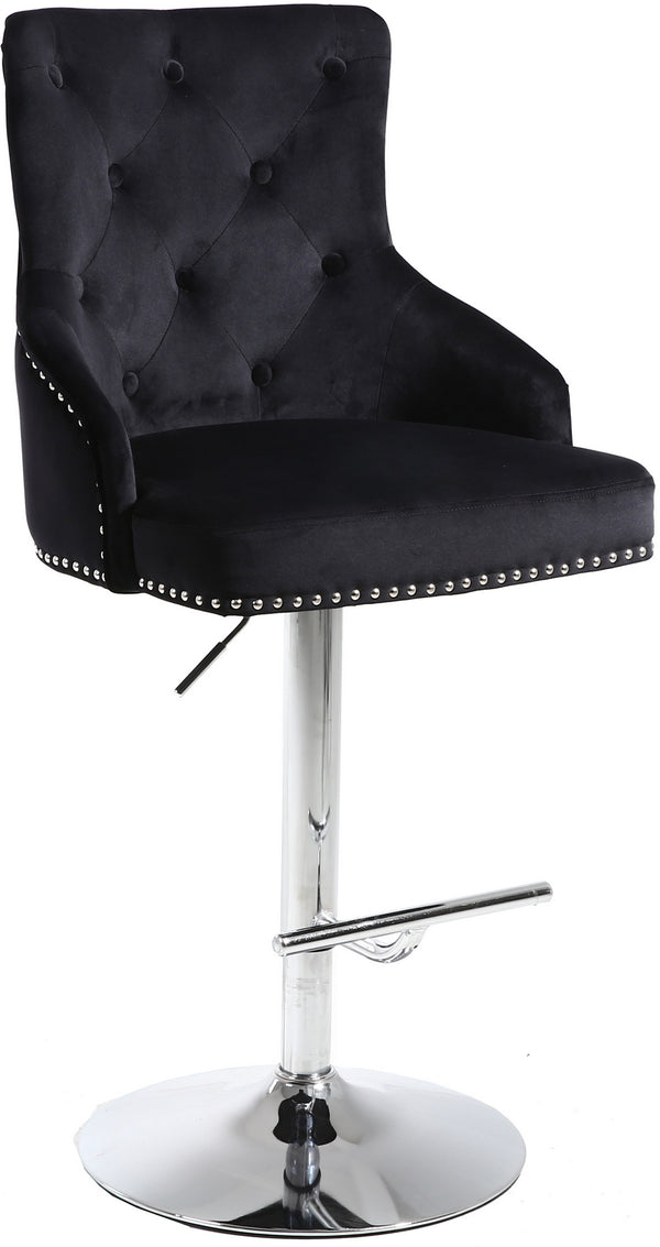 Stella Adjustable Stool In Black Velvet and Chrome