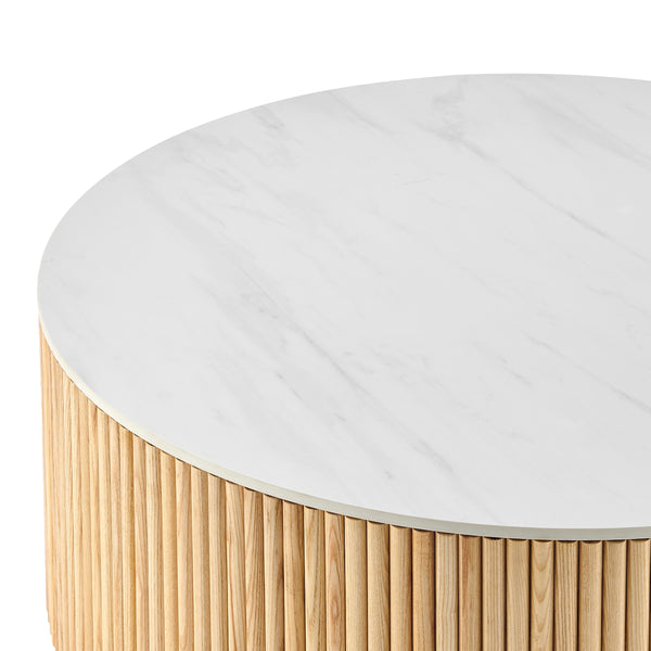 Ingrid Ceramic Top 39.5" Round Coffee Table, Marble/Natural