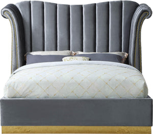 Hubert Queen Bed In Grey Velvet