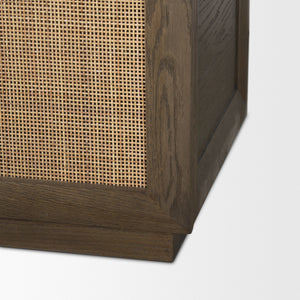 Sina Brown Oak Wood w/ Natural Rattan 2 Door Curio Cabinet