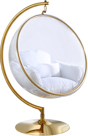 Rudy Acrylic Swing Bubble Accent Chair In White Fabric