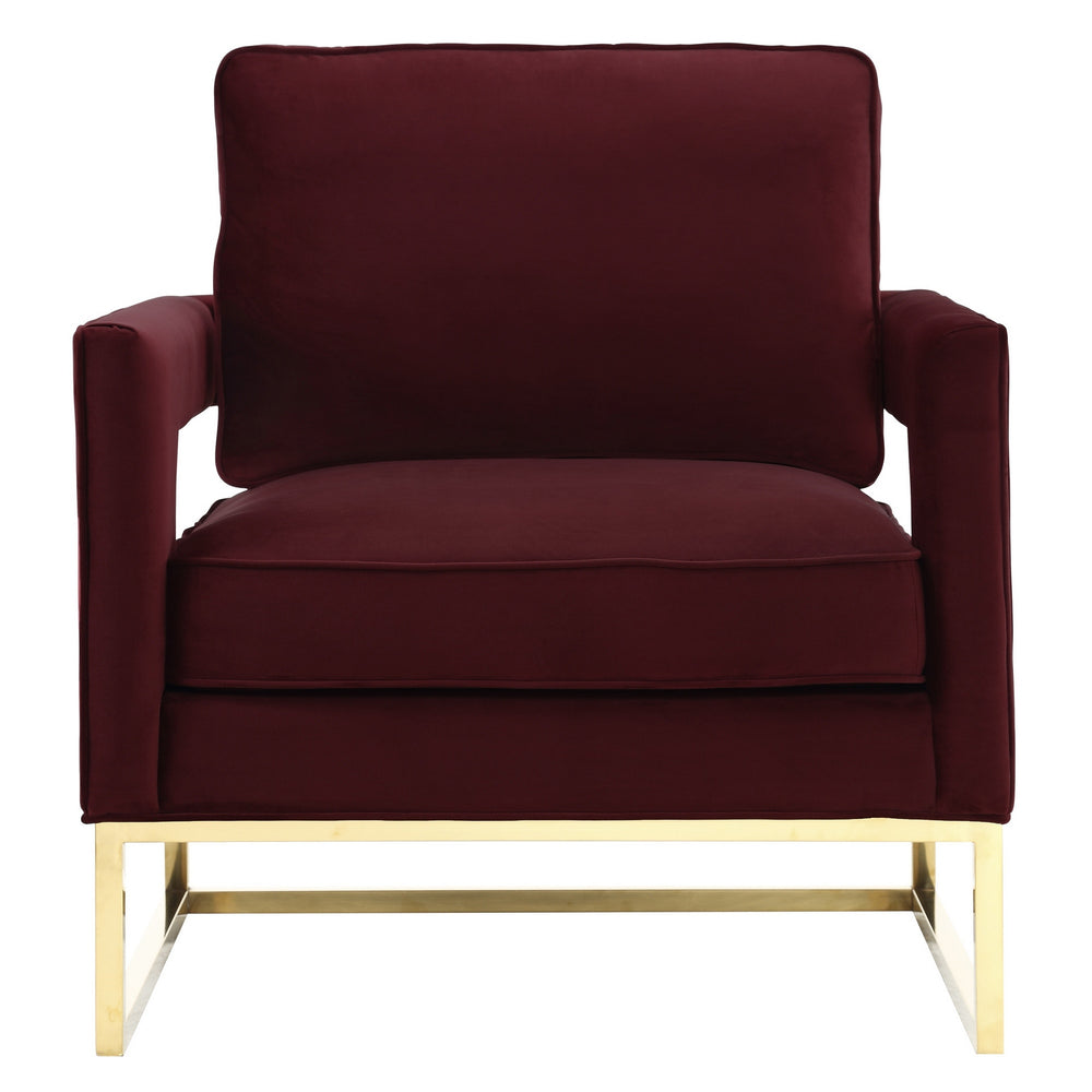 Avery Maroon Velvet Chair With Polished Gold Base