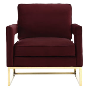 Avery Maroon Velvet Chair With Polished Gold Base