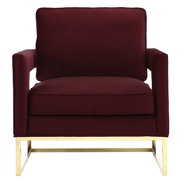 Avery Maroon Velvet Chair With Polished Gold Base