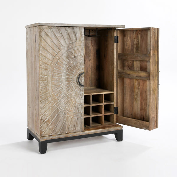 Vivienne Solid Wood Bar Cabinet - Distressed Taupe