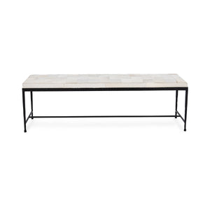 Achen 60" Bench with Hammered Iron & Hide - Dusty Cream