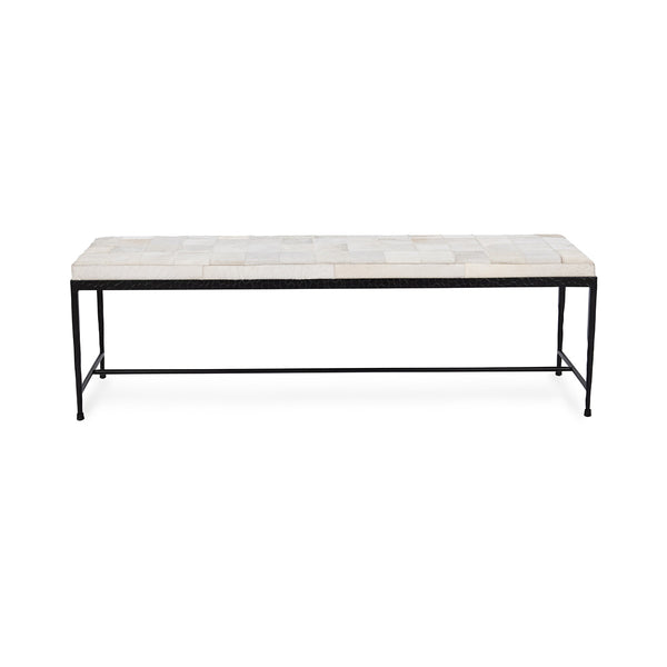 Achen 60" Bench with Hammered Iron & Hide - Dusty Cream