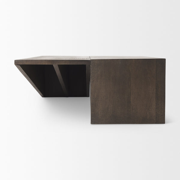 West 55L x 32W x 14H Medium Brown Wooden Angled Coffee Table