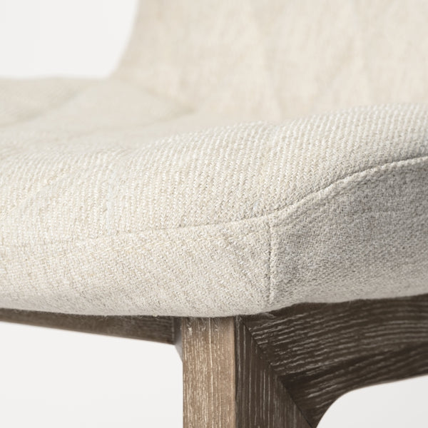 David Diamond Tuffed Cream Fabric Wrap Brown Wood Base Dining Chair
