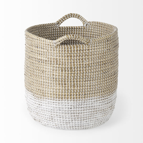 Maddie 13.8L x 13.8W X 15.0H (Set of 3) Light Brown W/White Dipped Seagrass Round Basket  W/ Handles