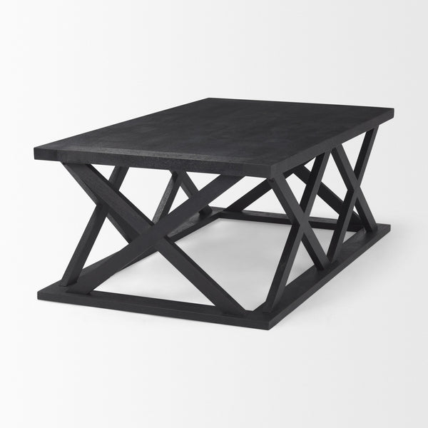 Forsey 48.0L x 28.0W x 17.5H Black Wood Rectangular Coffee Table