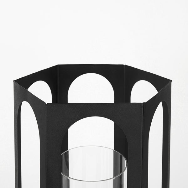Balley 9.4L x 9.4W x 19.7H Set of Two Matte Black Metal Hexagonal Candle Holder Lanterns