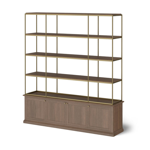 Braxton Dark Brown Wood w/ Antique Brass Metal Three Shelf Shelving Unit