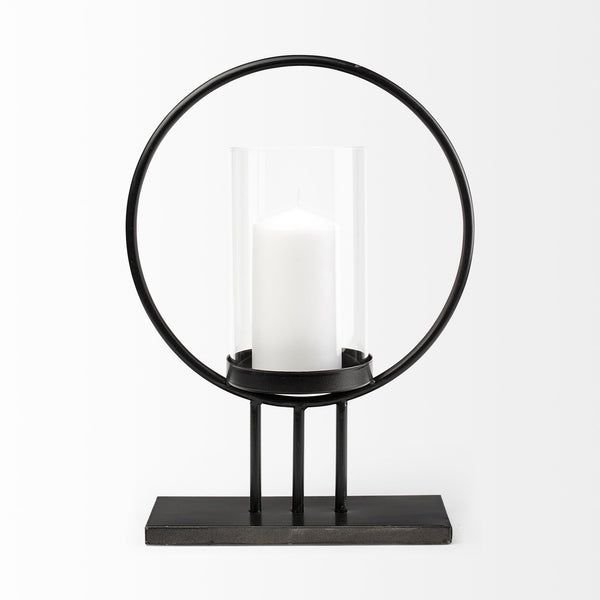 Saturn I Small Black Metal Table Candle Holder