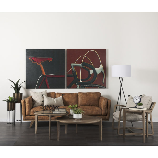 Brooks 90.2L x 34.8W x 33.5H Cognac Brown Faux Leather Three Seater Sofa W/ Medium Brown Wooden Legs