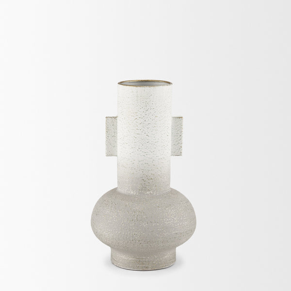 Torres Small Textured Off White w/ Gold Metal Vase