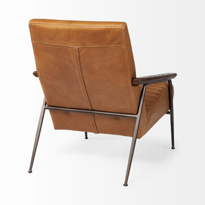 Grosjean Brown Leather Wrap Metal Frame Accent Chair