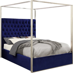 Luz Queen Bed In Navy Velvet
