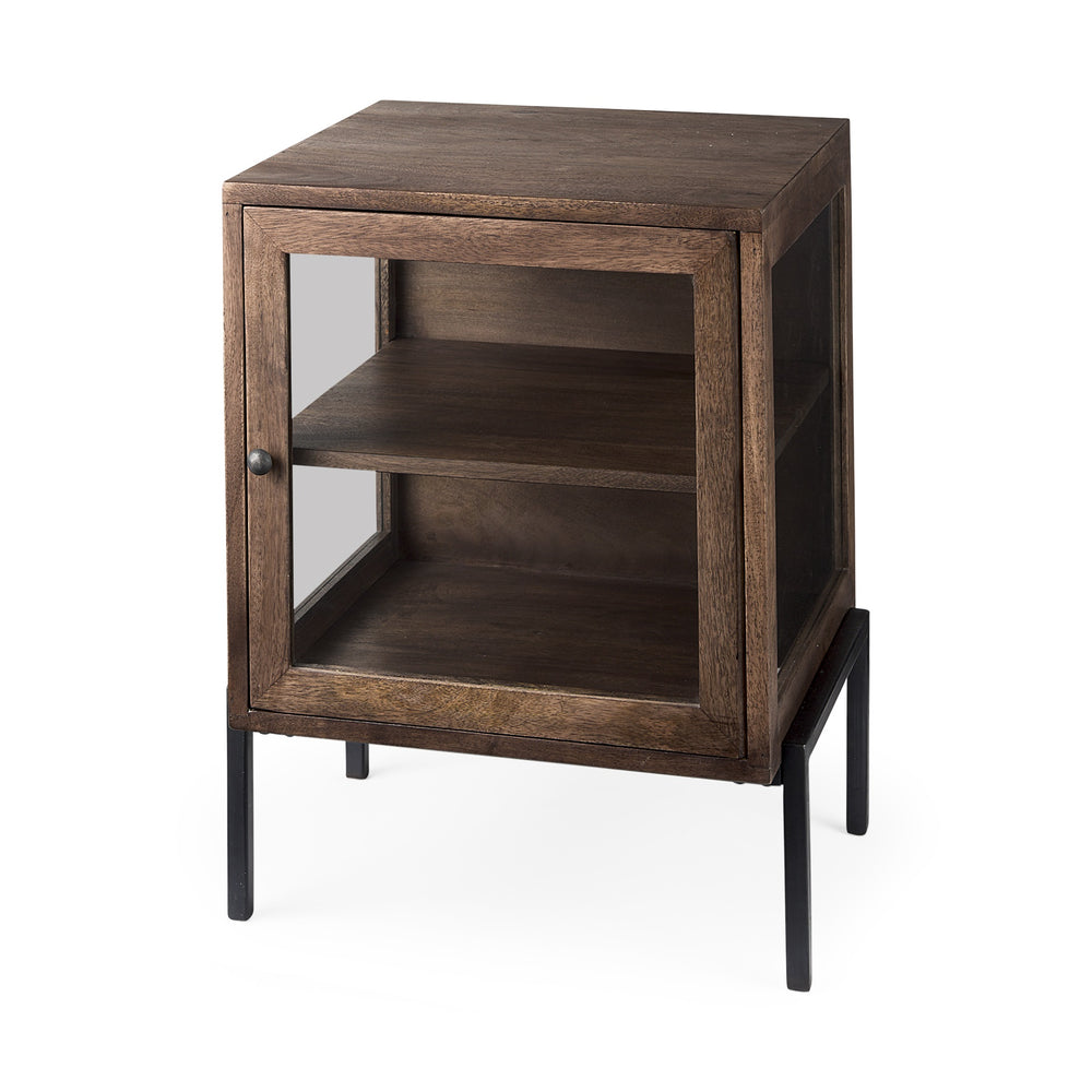 Arelius 20L x 18W x 26H  Medium Brown Wood W/ Black Metal Frame End/Side Table
