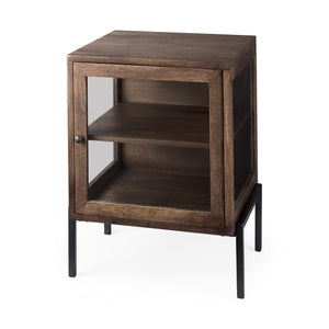 Arelius 20L x 18W x 26H  Medium Brown Wood W/ Black Metal Frame End/Side Table