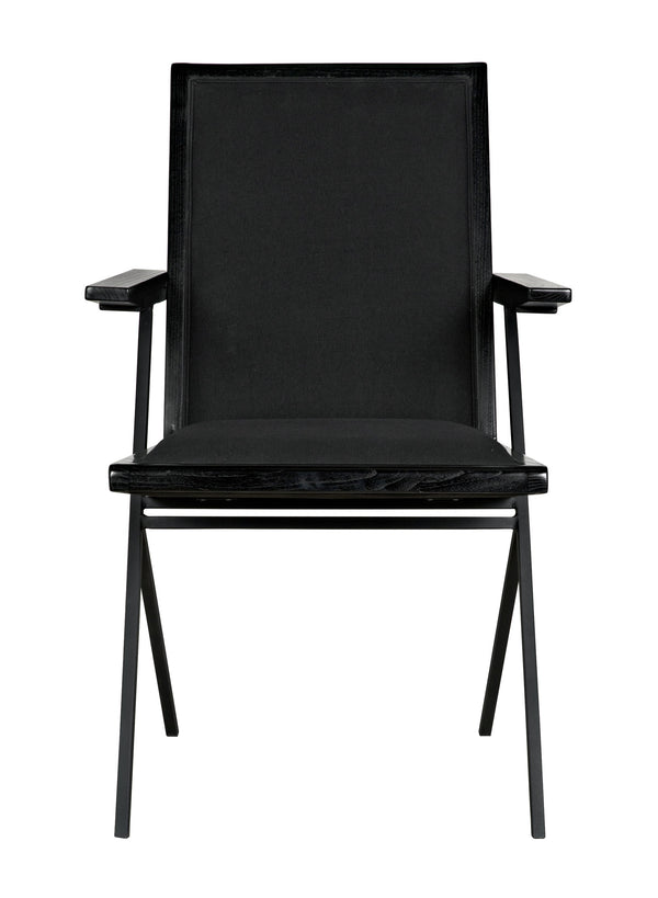 Henderson Sungkai/Mindi and Industrial Steel Chair in Charcoal Black with Black Cotton Fabric