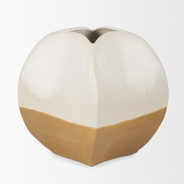 Vania Short Off White w/ Tan Textured Ceramic Vase