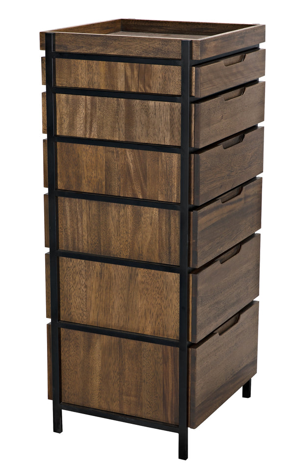 Seoul Tallboy Dark Walnut and Industrial Steel Chest of Drawers