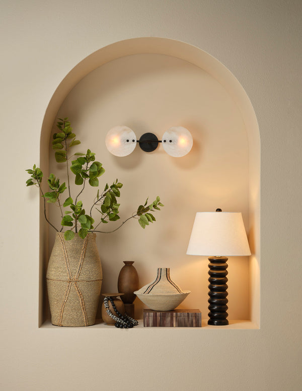 Abacus Mango Wood Table Lamp with Linen Shade
