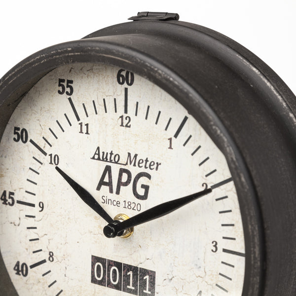 Attalack II Black Metal Round Face Table Clock