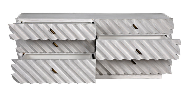 Hikaru White Wash Mahogany and Veneer Dresser with Brass Pulls
