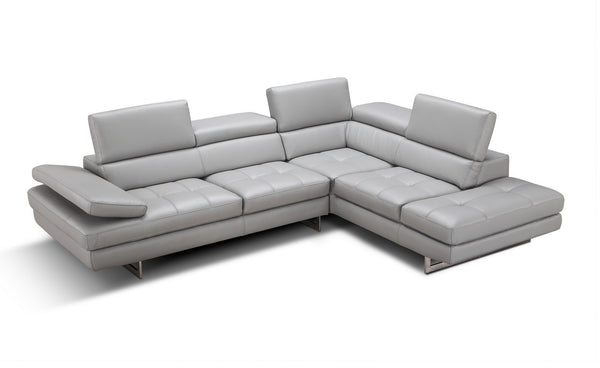 Eliza Italian Leather Sectional Light Grey In Right Hand Facing