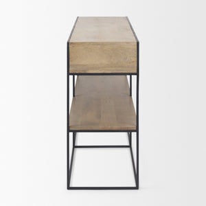 Morris 63.0L x 15.0W x 31.0H Beige Wood w/ Black Metal Frame 2 Drawer Console Table