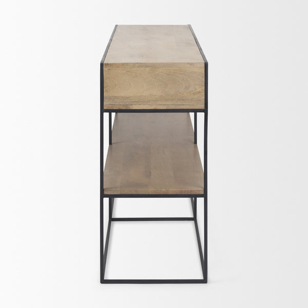 Morris 63.0L x 15.0W x 31.0H Beige Wood w/ Black Metal Frame 2 Drawer Console Table