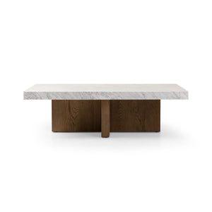 Bellamy Rectangular Coffee Table In White Carrera Marble
