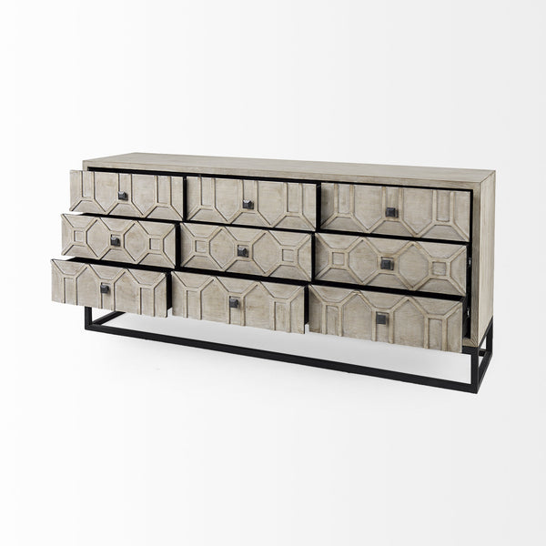 Genevieve II Light Brown Fir Veneer 9 Drawer Sideboard