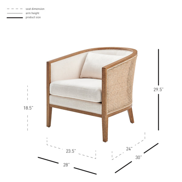 Tillman Fabric Accent Arm Chair w/ Rattan, Shortbread/Natural